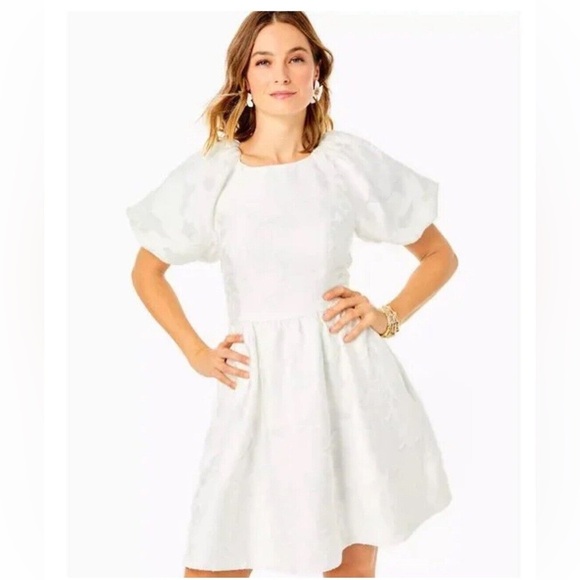 Lilly Pulitzer Dress White Knoxlie Silk Blend Organza Bloom Jacquard Sz 0 - Picture 1 of 5
